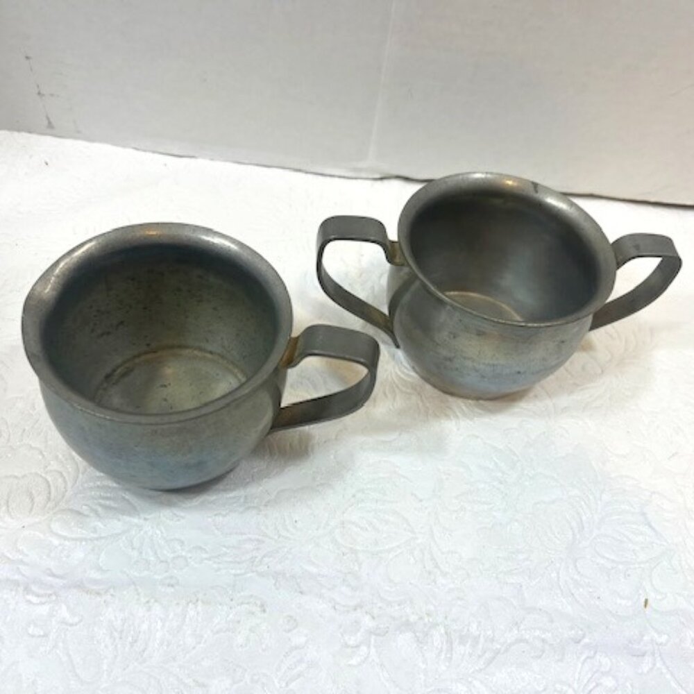 VTG Pewter Creamer and Sugar Bowl L.Bamberger & Co Mini 3"x2.25"